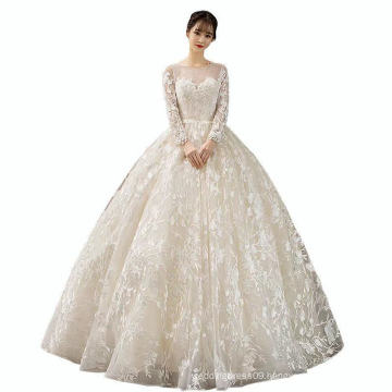 2020 newest style winter lace long sleeve floor length bridal wedding dress